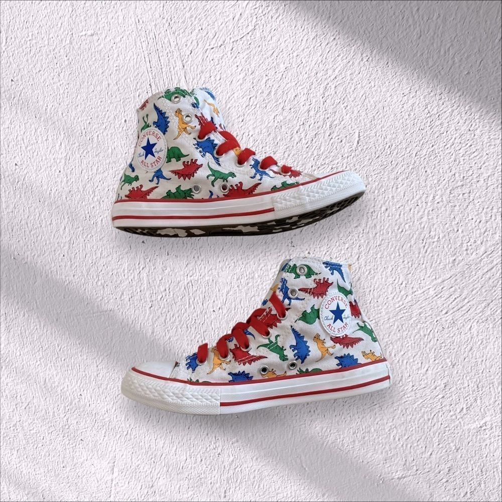 Converse Sneakers Dinoverse High Top All Star White Red Junior Boys Size 3 - Picture 4 of 11